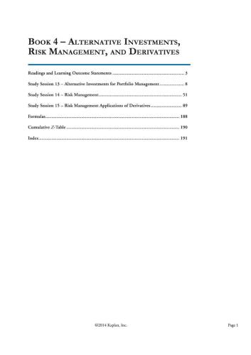 CFA. Level 3 Book 4: Alternative Investments, Risk Management, and Derivatives 2015
