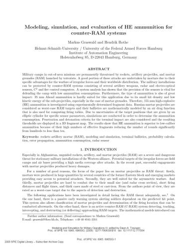 Modeling, simulation, and evaluation of HE ammunition for counter-RAM systems