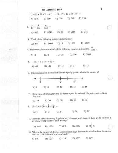 American Mathematics Contest 8 (AMC 8) 1989