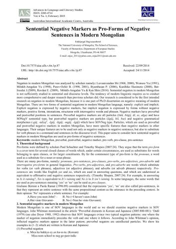 Sentential negative markers as pro-forms of negative sentences in modern Mongolian