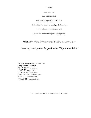 Methodes geometriques pour systemes thermodynamiques