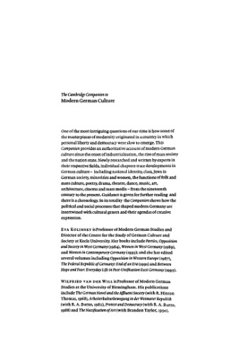 The Cambridge Companion to Modern German Culture