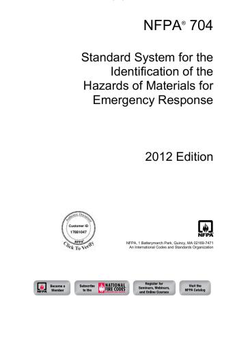 NFPA 704:2012 Standard System for the Identification of the Hazards of Materials for Emergency Response