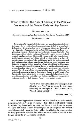 Driven by Drink: The Role of Drinking in the Political Economy and the Case of Early Iron Age France