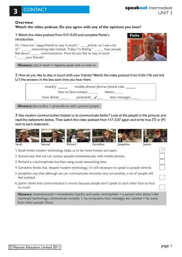 Speakout Intermediater: video podcasts worksheets