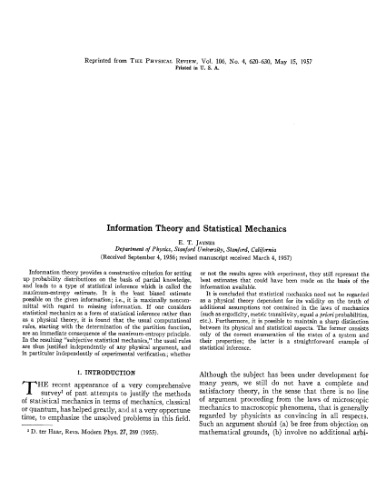 Information theory and statistical mechanics I