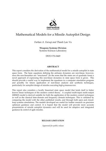 Mathematical models for a missile autopilot design
