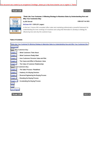 Think Like Your Customer - A Winning Strategy to Maximize Sales by Understanding How and Why Your Customers Buy, 2005