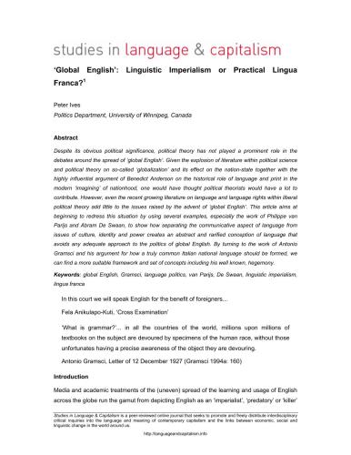 Global English. Linguistic Imperialism or Practical Lingua Franca