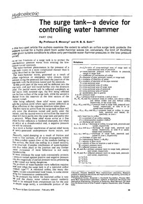 The Surge Tank - A Device for Controlling Water Hammer Part I - WP&DC Issue February 1975