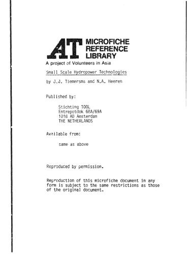 Small Scale Hydropower Technologies