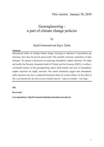 Geoengineering - a part of climate change policies