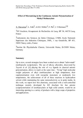 Effect of Micromixing in the Continuous Anionic Polymerisation of Methyl Methacrylate