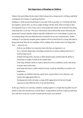 The Importance of Reading to Children