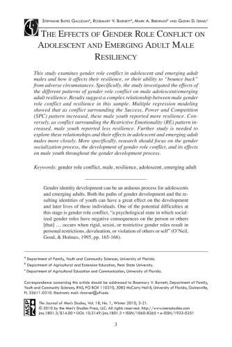 The Effects of Gender Role Conflict on Adolescent and Emerging Adult Male Resiliency