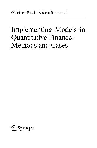 Roncoroni Implementing Models In Quantitative Finance - Methods And Cases