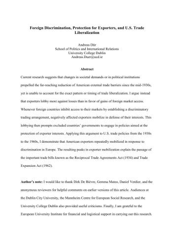 Foreign Discrimination, Protection for Exporters, and U.S. Trade Liberalization