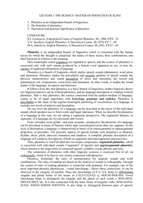 The Theory of Phonetics. Lectures