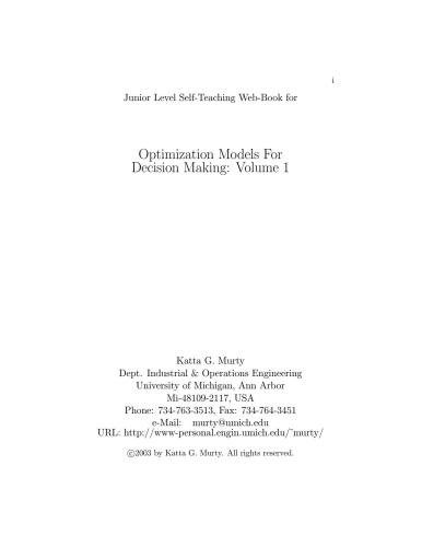 Murty Optimization Models For Decision Making: Volume 1