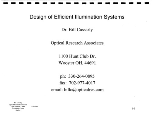Design of Efficient Illumination Systems. Course notes