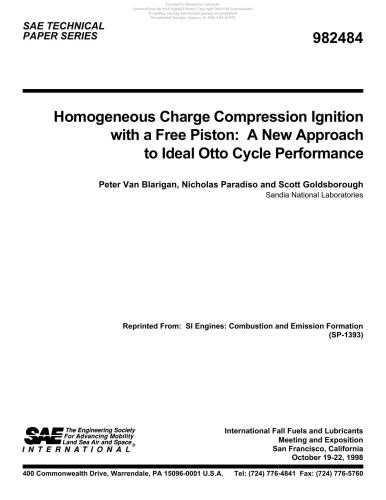 Homogeneous Charge Compression Ignition with a Free Piston: A New Approach to Ideal Otto Cycle Performance