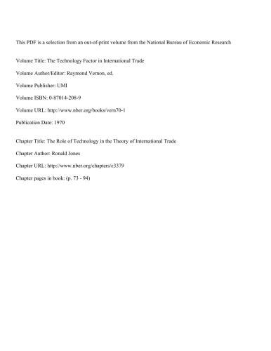 Jones The Role of Technology in the Theory of International Trade
