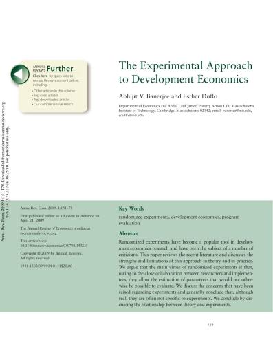 Banerjee Duflo The Experimental Approach to Development Economics