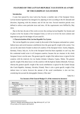 Features Of The Latvian Republic Tax System As A Part Of The European Tax System