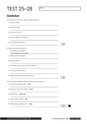 Clockwise. Pre-Intermediate. Tests with answers