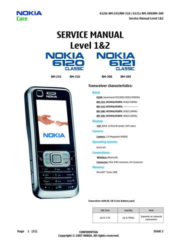 Service manual level 1&2 Nokia 6120 Classic Nokia 6121 Classic