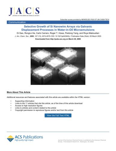Selective Growth of Si Nanowire Arrays via Galvanic Displacement Processes in Water-in-Oil Microemulsions