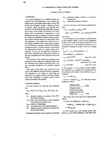 Holtrop and Mennen. An approximate power prediction method
