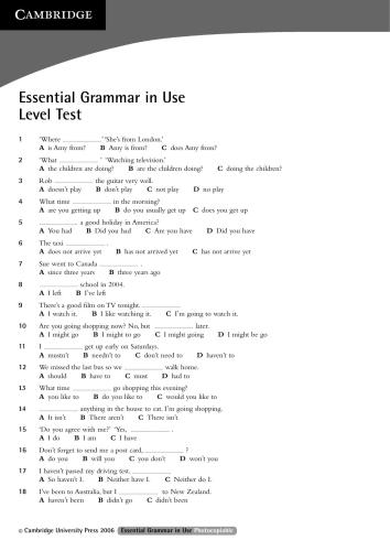 Essential Grammar in Use level test with Answer Key