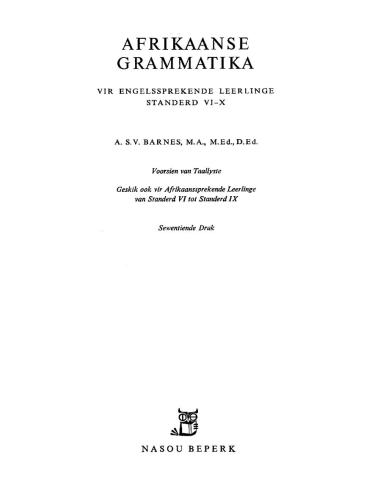 Afrikaanse Grammatika vir Engelssprekende Leerlinge Standerd VI—X