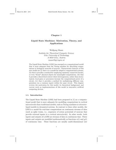 Liquid State Machines: Motivation, Theory, and Applications