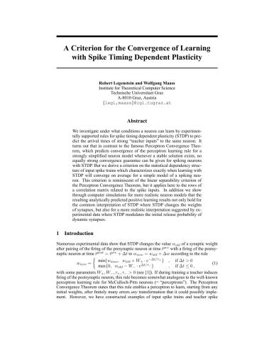 A Criterion for the Convergence of Learning with Spike Timing Dependent Plasticity