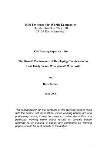 Horst Siebert The Growth Performance of Developing Countries in the Last Thirty Years. Who gained? Who Lost?