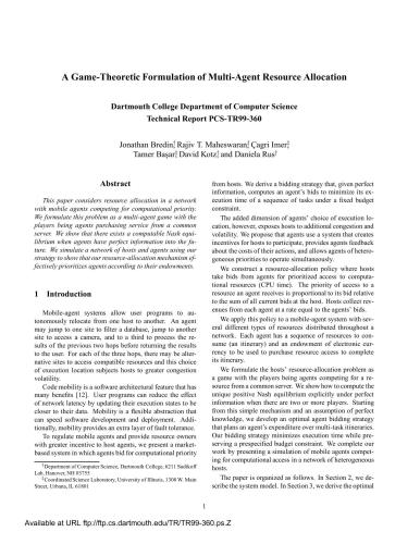 A Game-Theoretic Formulation of Multi-Agent Resource Allocation