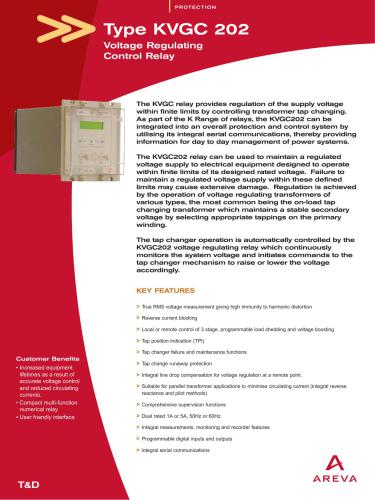 Areva KVGC 202 - Voltage Regulating Control Relay. Short technical description