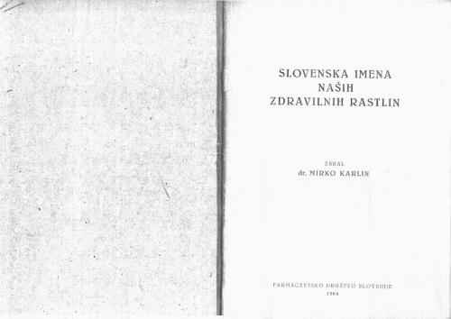 Slovenska imena naših zdravilnih rastlin