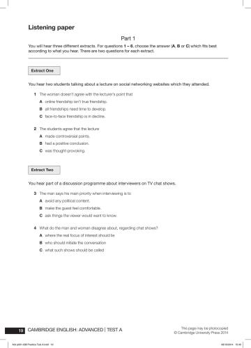 Cambridge English Advanced Practice Listening Test A + Audio