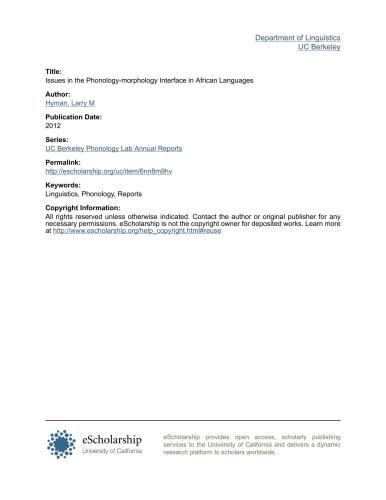 Issues in the Phonology-Morphology Interface in African languages