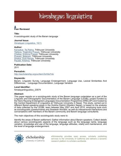 A sociolinguistic study of the Baram language