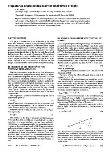 Trajectories of projectiles in air for small times of flight
