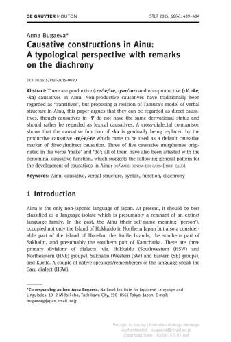 Causative constructions in Ainu: a typological perspective with remarks on the diachrony