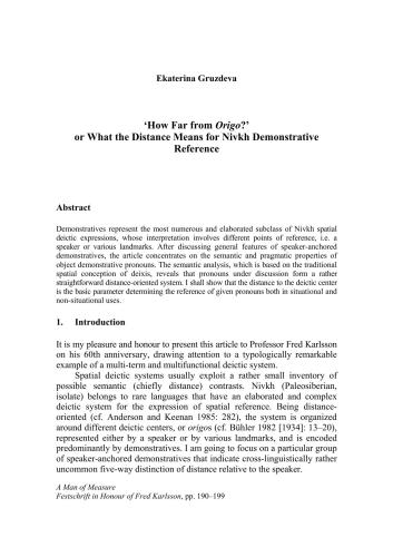 How far from Origo? or what the distance means for Nivkh demonstrative reference