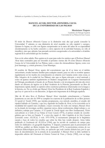 Manuel Alvar, Doctor Honoris Causa de la Universidad de Las Palmas