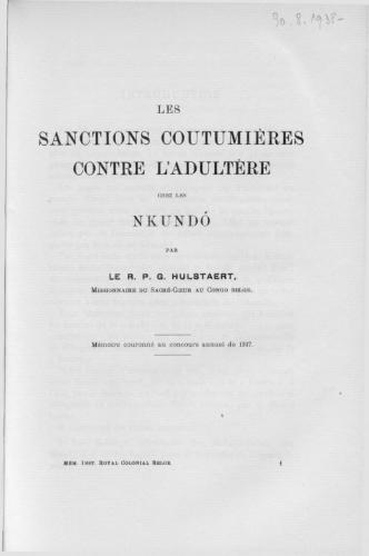 Les sanctions coutumières contre l'adultère chez les Nkundó