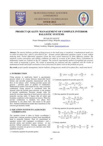 Project quality management of complex interior ballistic systems