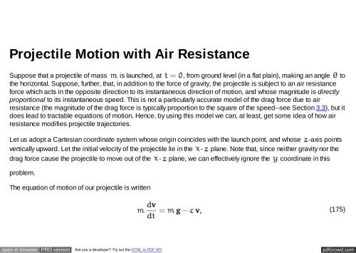 Projectile motion with air resistance